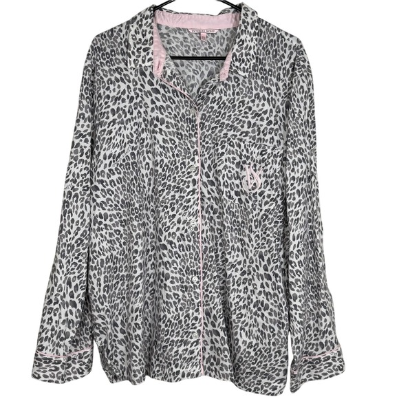 Victoria's Secret Other - Victoria's Secret Leopard Animal Print Logo Embroidery Button Up Pajama Shirt XL